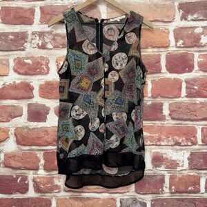 Anthropologie Daniel Rainn Top Women's Small Boho Abstract Floral Sheer Shirt
